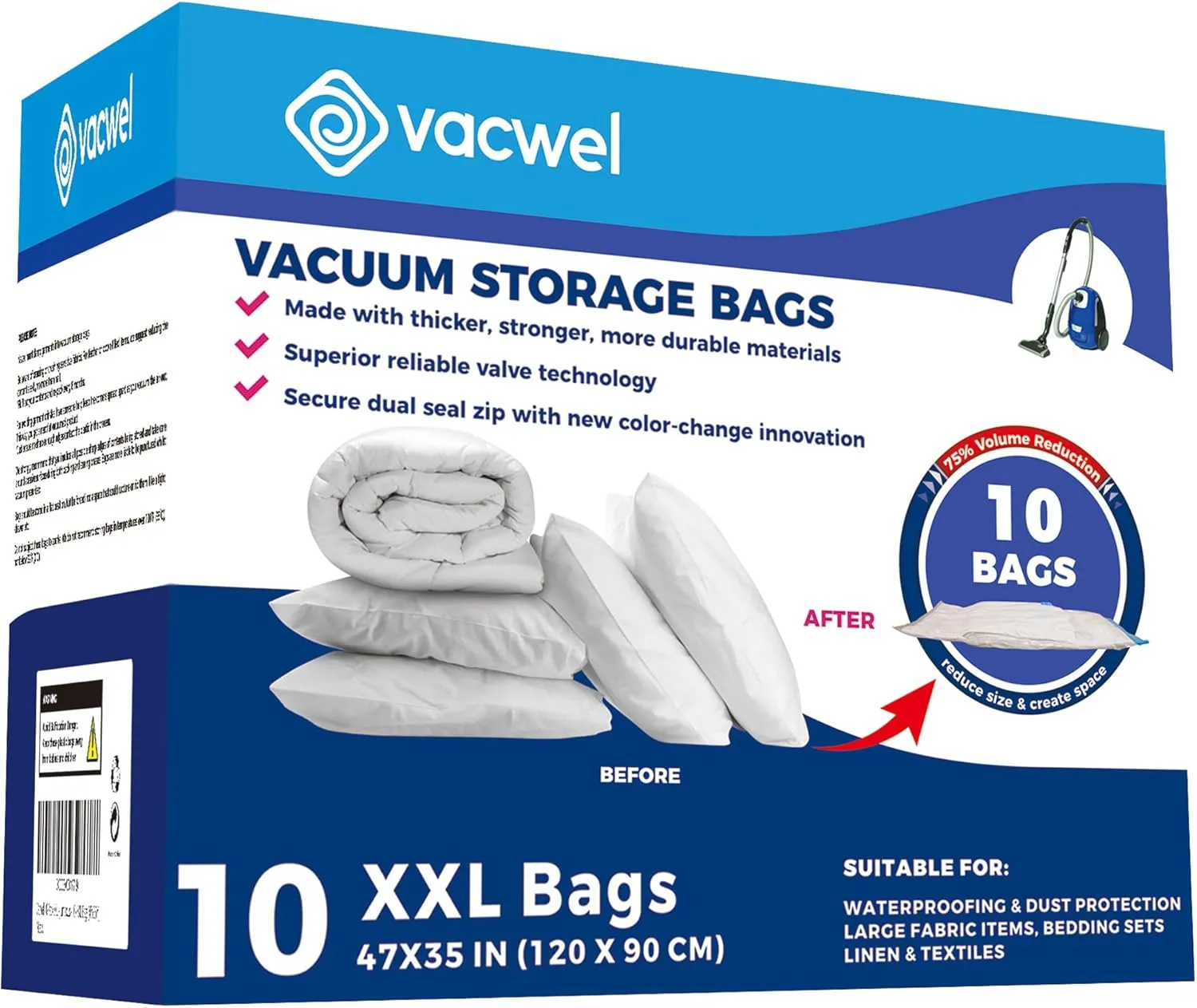 10-Pack XXL - Jumbo Vacuum Storage Bags - Space Vacuum Storage Bags for Clothing Space - Ideal for Comforters, Blankets & Sealing Large Oversize Clothing Post-Winter - 10x XXL Size (47x35in)