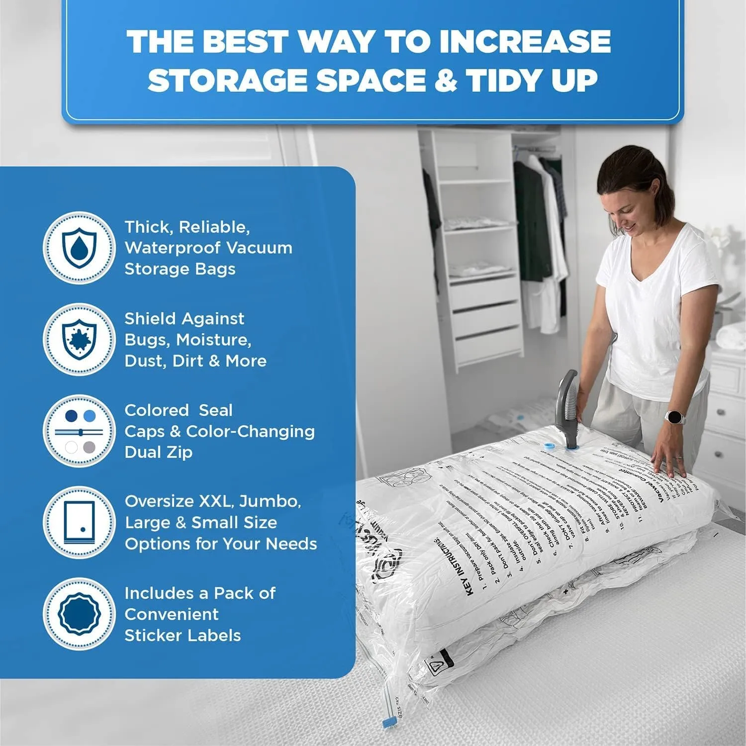 10-Pack XXL - Jumbo Vacuum Storage Bags - Space Vacuum Storage Bags for Clothing Space - Ideal for Comforters, Blankets & Sealing Large Oversize Clothing Post-Winter - 10x XXL Size (47x35in)