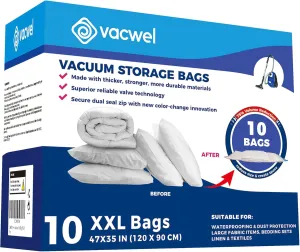 10-Pack XXL - Jumbo Vacuum Storage Bags - Space Vacuum Storage Bags for Clothing Space - Ideal for Comforters, Blankets & Sealing Large Oversize Clothing Post-Winter - 10x XXL Size (47x35in)