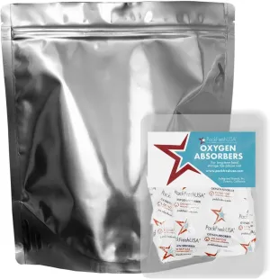 100 Pack - 7 Mil - One Gallon Seal-Top Stand Up Mylar Pouch Bags - 500cc Oxygen Absorbers- Resealable - Rounded Corners - Long-Term Food Storage