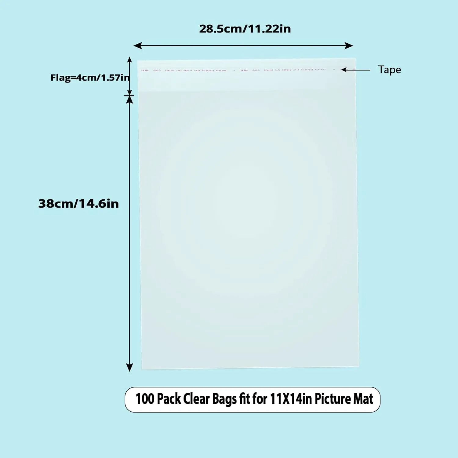 100 Pack Acid-Free 11 2/9 X 15inches Crystal Clear Storage Bags for 11x14 Photo Framing Mats Art Prints/Pictures/Photos/Painting/Plastic Sheet(Bag Size: 11 2/9 X 15inches for 11x14 Mats)