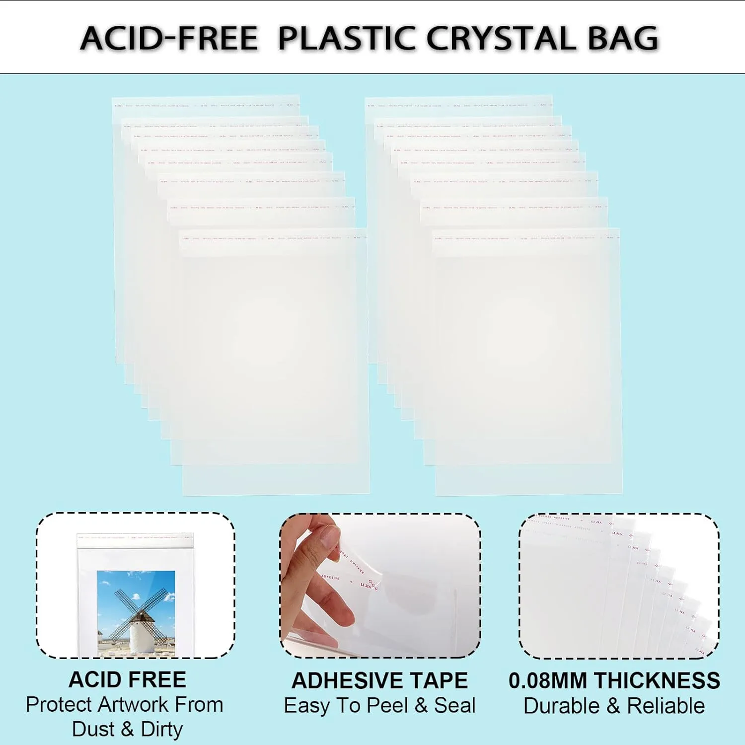 100 Pack Acid-Free 11 2/9 X 15inches Crystal Clear Storage Bags for 11x14 Photo Framing Mats Art Prints/Pictures/Photos/Painting/Plastic Sheet(Bag Size: 11 2/9 X 15inches for 11x14 Mats)