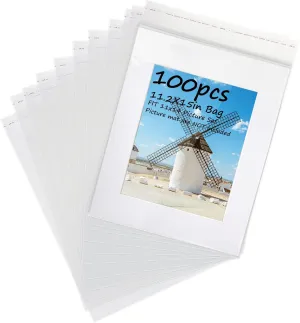 100 Pack Acid-Free 11 2/9 X 15inches Crystal Clear Storage Bags for 11x14 Photo Framing Mats Art Prints/Pictures/Photos/Painting/Plastic Sheet(Bag Size: 11 2/9 X 15inches for 11x14 Mats)
