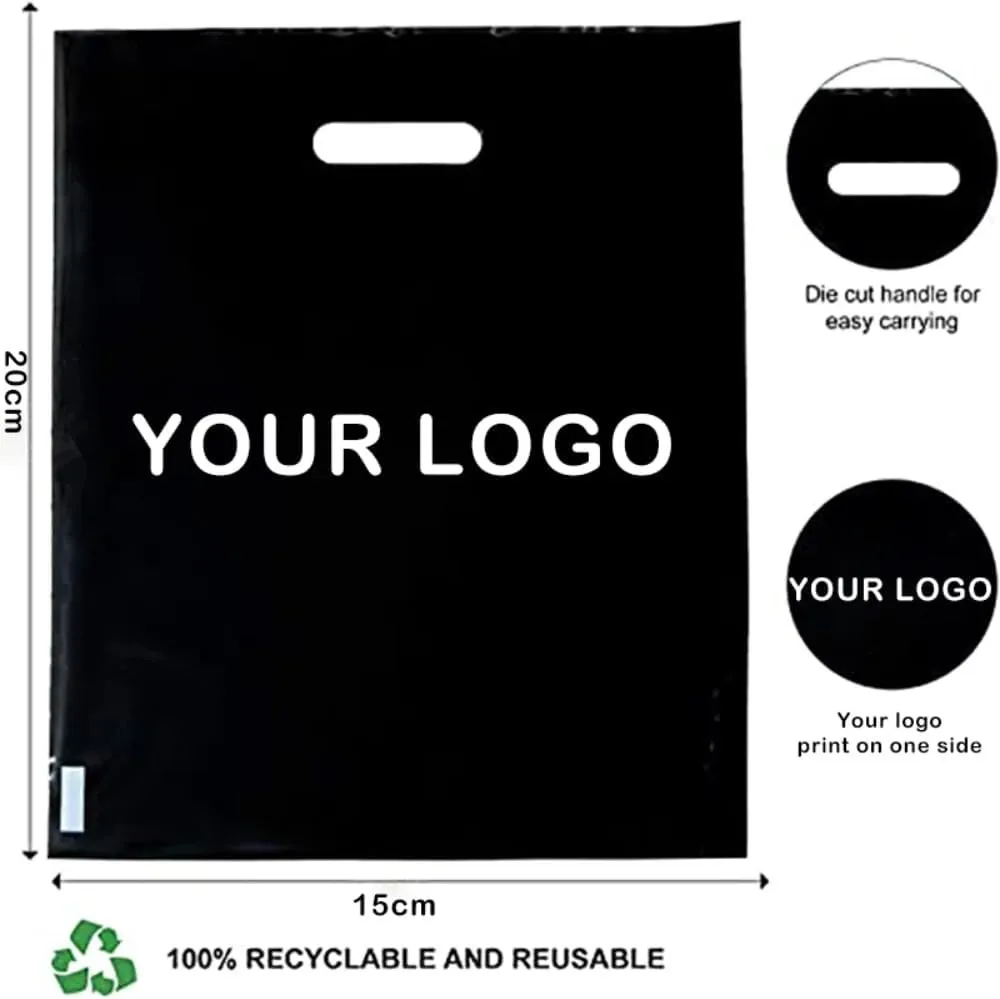 100 Pcs Customized Logo Color Shopping Bag with Handle Plastic Gift Bag Businss Customer Plastic Bag Personalized Shopping Bag