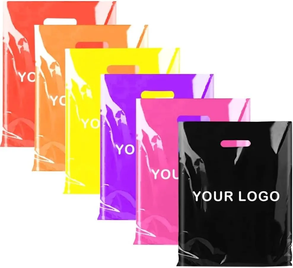 100 Pcs Customized Logo Color Shopping Bag with Handle Plastic Gift Bag Businss Customer Plastic Bag Personalized Shopping Bag