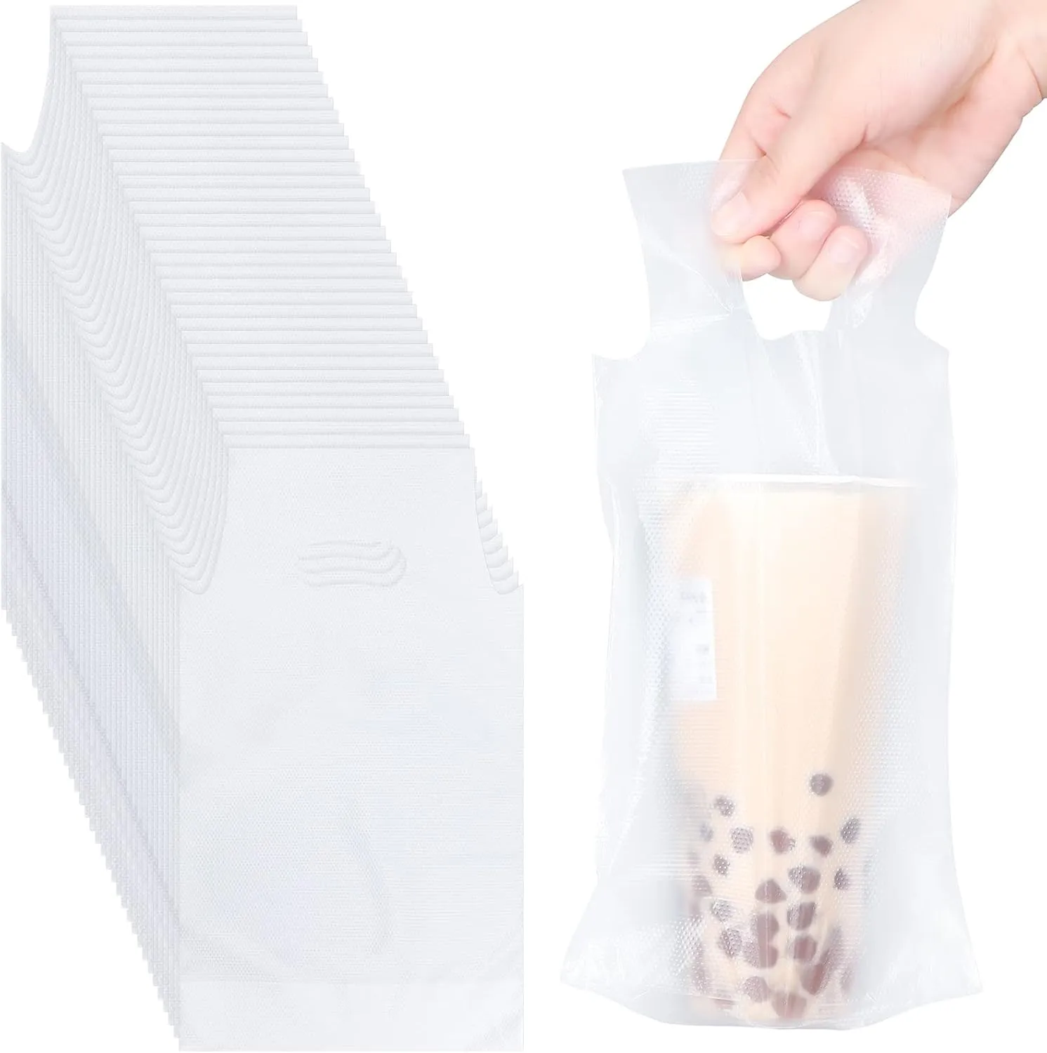 1000 PCS Drink Carrier for Delivery, Plastic Bag with Handle Single Cup Bag Holder Carrier Portable Coffee Container for Coffee Beverage Juice, 6 x 11 Inch