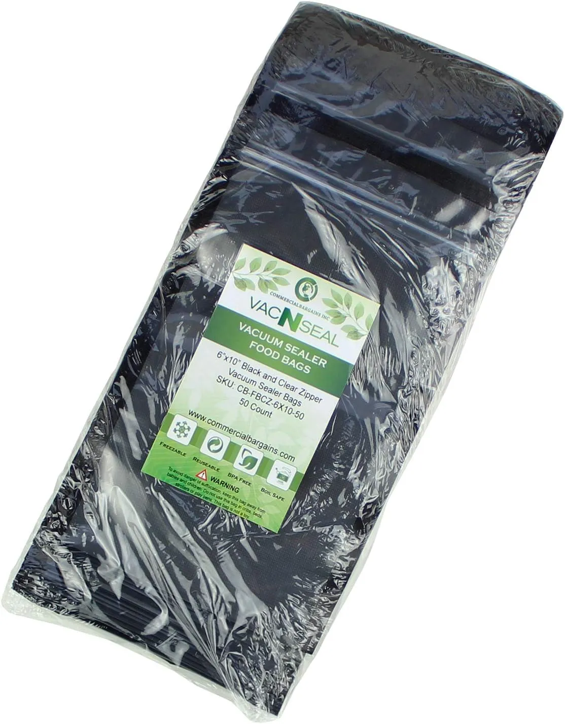 100pc Black and Clear Food Sealer Freezer Bags for Storing Fish, Vegetables, Meat, Grains, Fruit, Nuts, and Cereal, Great Choice for Sous Vide Cooking (6" x 10")