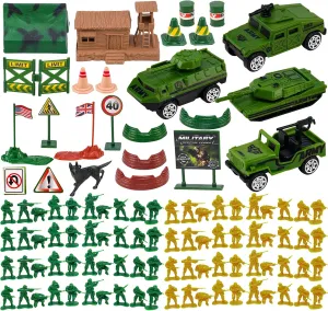 105 PCS Army Men Playset with Army Men Action Figures, Army Men Soldiers Toys for Boys Kids Ages 4-8-12, Military Toys Set with Army Men Tank, Plane, Green Army Men, Army Guys, 4 Cars