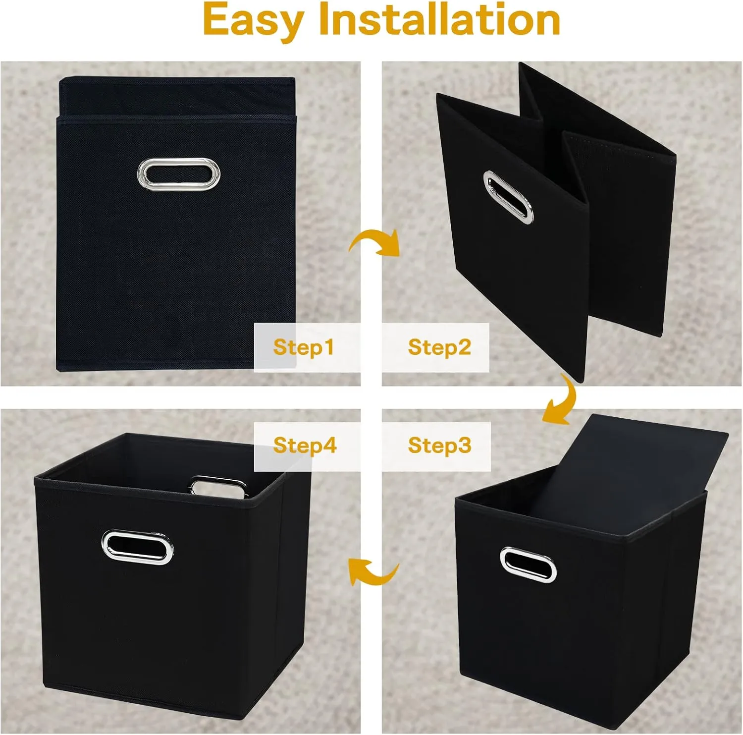 11 Inch Foldable Storage Bins ,Black Fabric Cubes Organizer Baskets with Handle for Closet or Collapsible Box, 11x11x11 Set of 2 (Black )