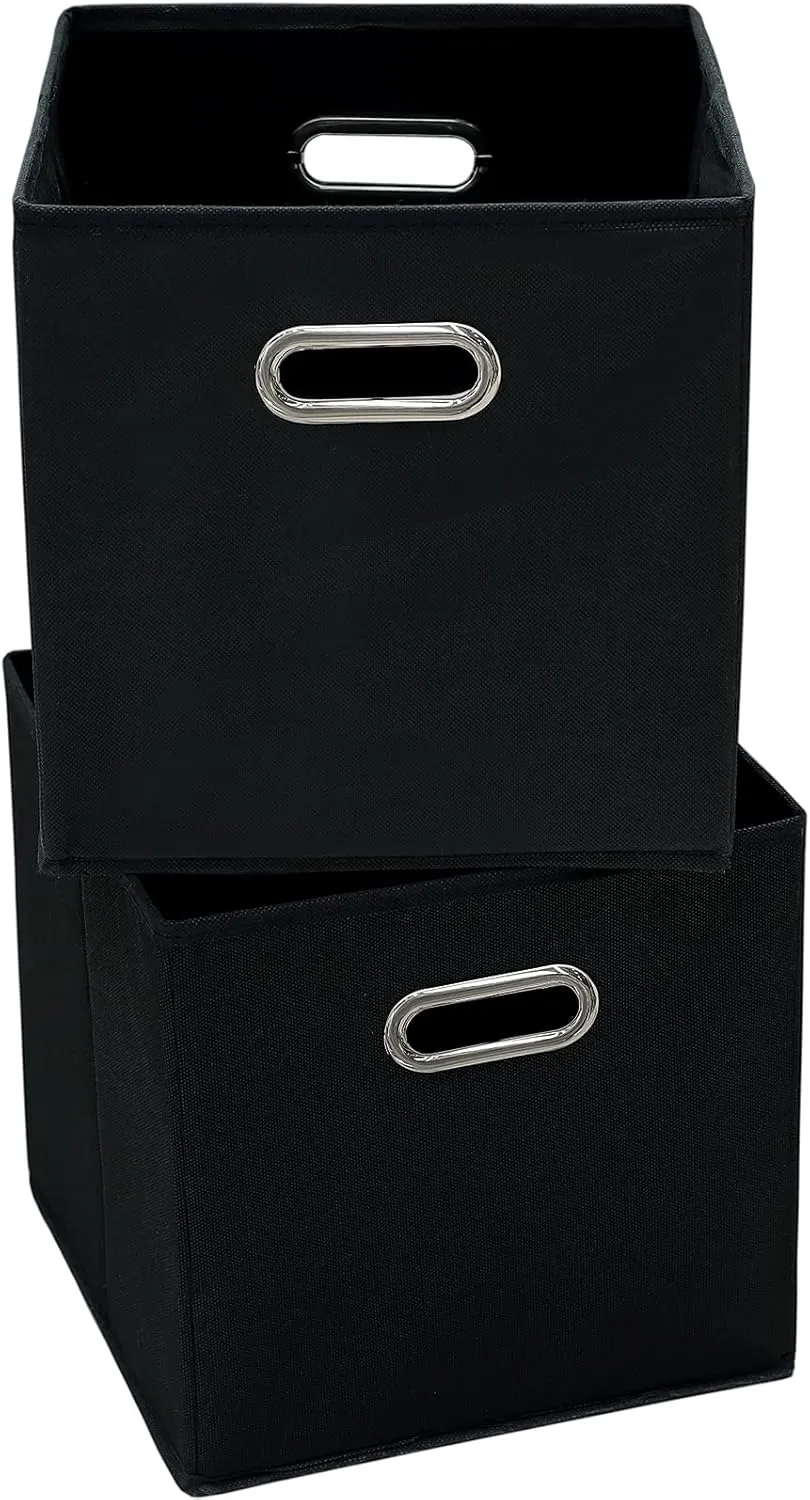 11 Inch Foldable Storage Bins ,Black Fabric Cubes Organizer Baskets with Handle for Closet or Collapsible Box, 11x11x11 Set of 2 (Black )