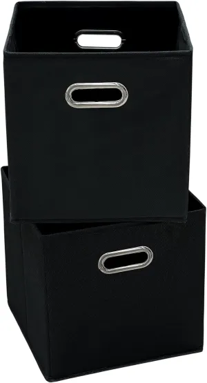 11 Inch Foldable Storage Bins ,Black Fabric Cubes Organizer Baskets with Handle for Closet or Collapsible Box, 11x11x11 Set of 2 (Black )