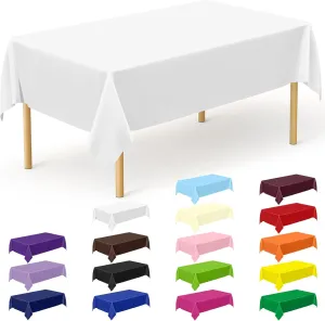 12 Packs Disposable White Plastic Table Cloths, 54 X 108 Inches Dining Table Cloth, Plastic Tablecloths for Rectangle Tables, Quick Setup and Cleanup for Parties Picnic, Wedding and Outdoor