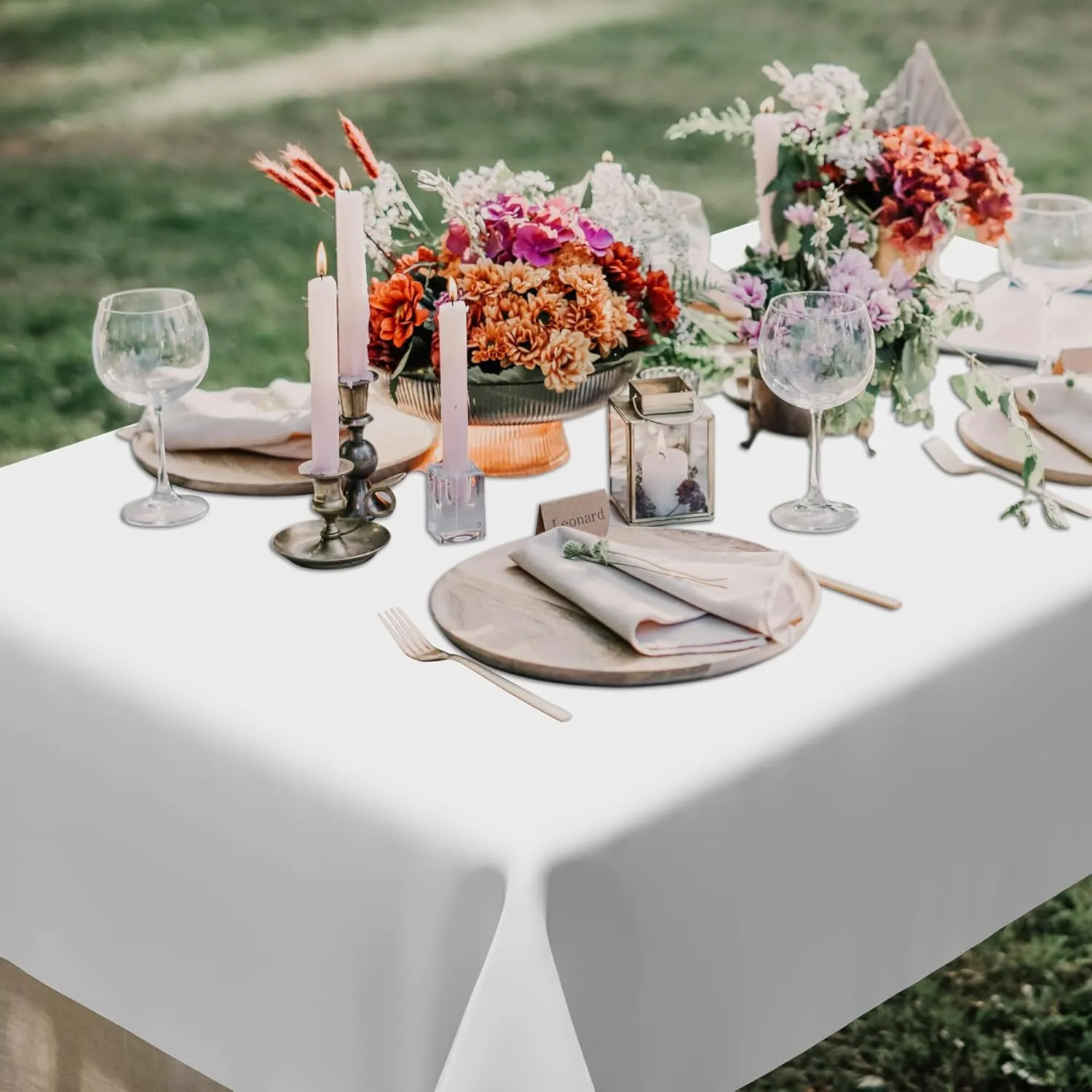12 Packs Disposable White Plastic Table Cloths, 54 X 108 Inches Dining Table Cloth, Plastic Tablecloths for Rectangle Tables, Quick Setup and Cleanup for Parties Picnic, Wedding and Outdoor