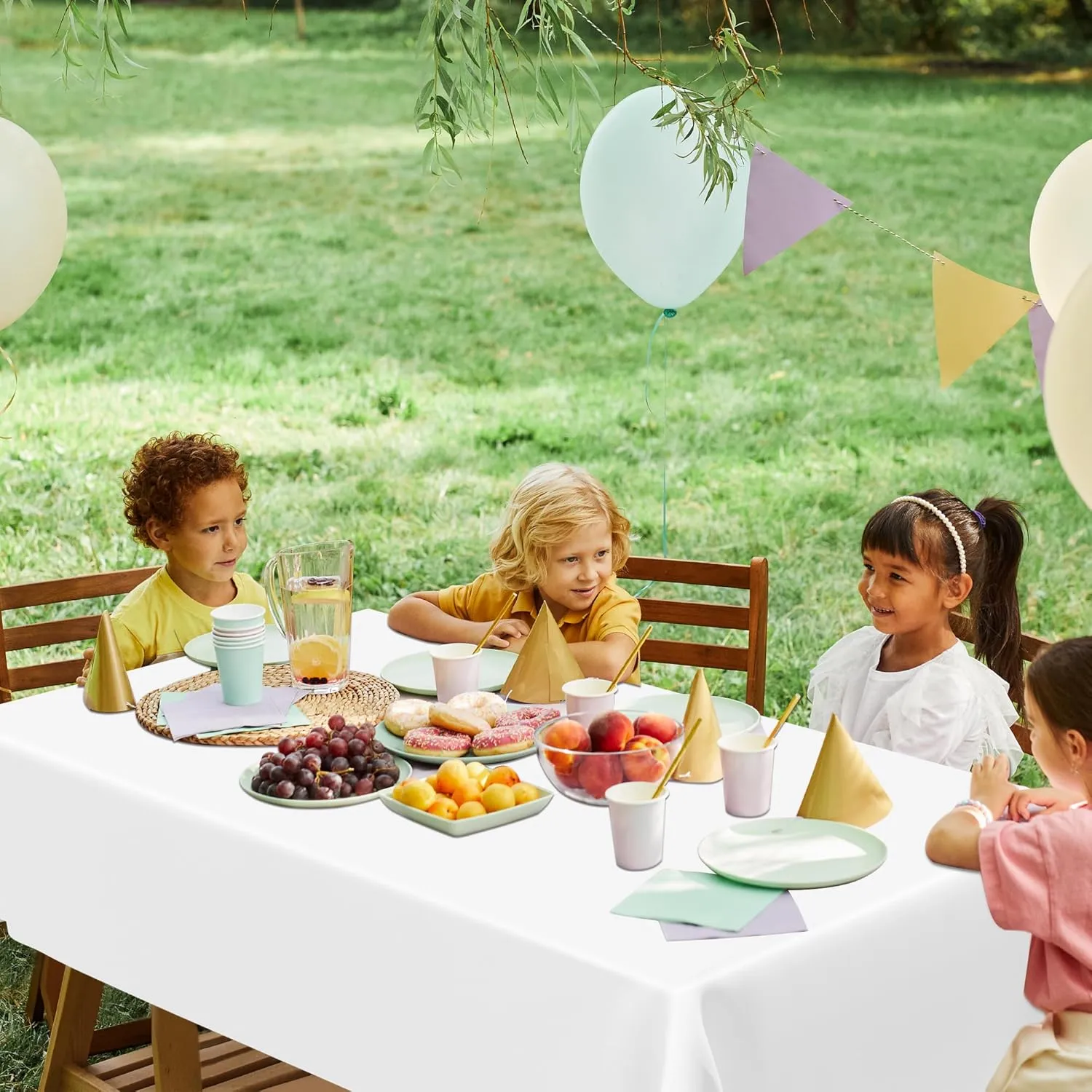 12 Packs Disposable White Plastic Table Cloths, 54 X 108 Inches Dining Table Cloth, Plastic Tablecloths for Rectangle Tables, Quick Setup and Cleanup for Parties Picnic, Wedding and Outdoor