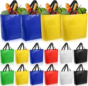 12 Pieces Reusable Grocery Bags, XL Heavy Duty Plastic Shopping Bag Bulk, Hold up to 80 Lbs, Waterproof Multicolor Tote with Handles for Fruit, Vegetable, Cans, Bottles