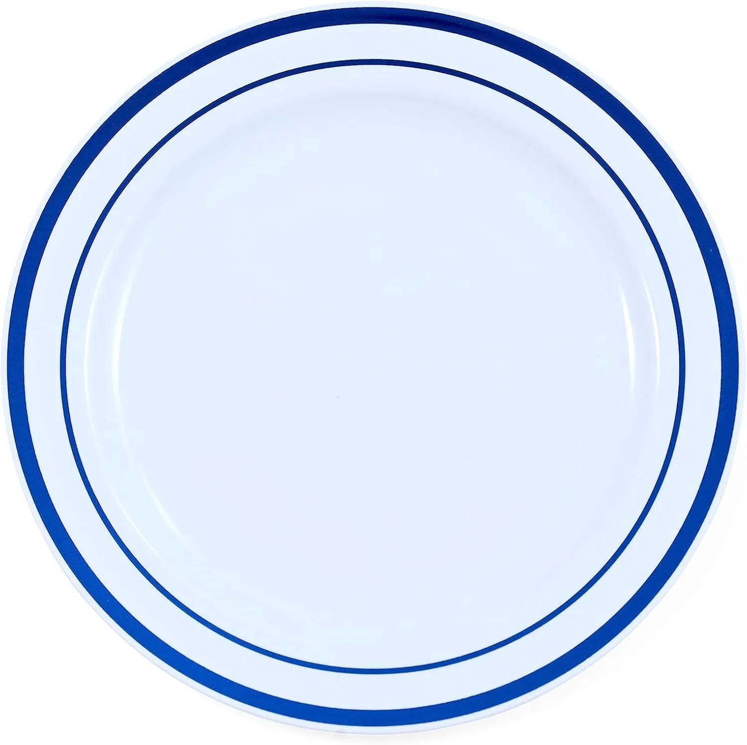 120-Piece Salad Plastic Plates Set - Premium Disposable Plates for Party - White with Blue Rim