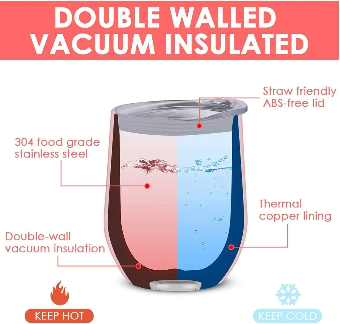 12oz Wine Tumbler with Lid With straw Stainless Steel Wine Tumbler Cups Double Wall Vacuum Insulated Travel Mugs Stemless Cup 12 Pack （Navy）