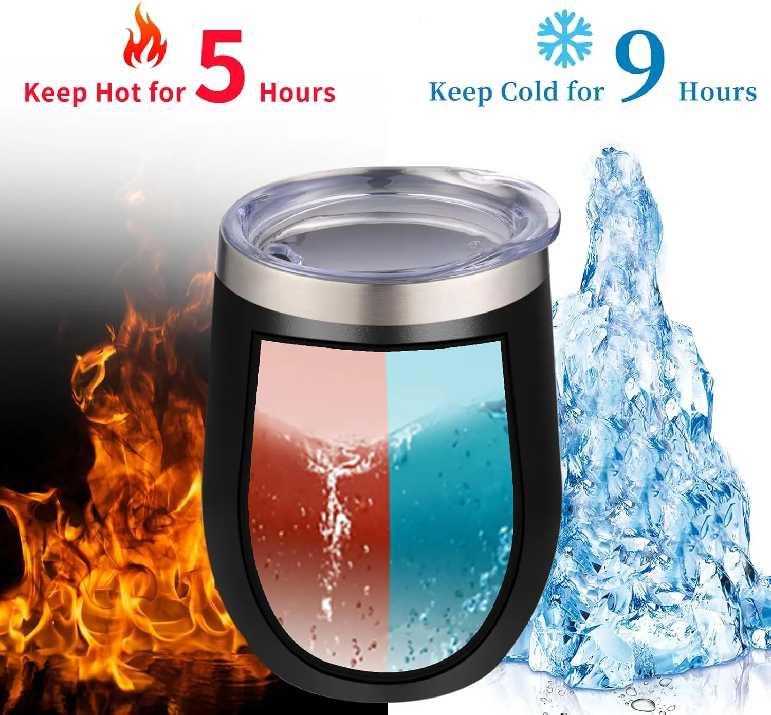 12oz/4 Pack Wine Tumbler Glasses with Lid Stemless Double Wall Vacuum Stainless Steel Travel Tumbler Keeping Cold & Hot for Wine,Coffee,Cocktails,Drinks-Family and Gifts (Black)