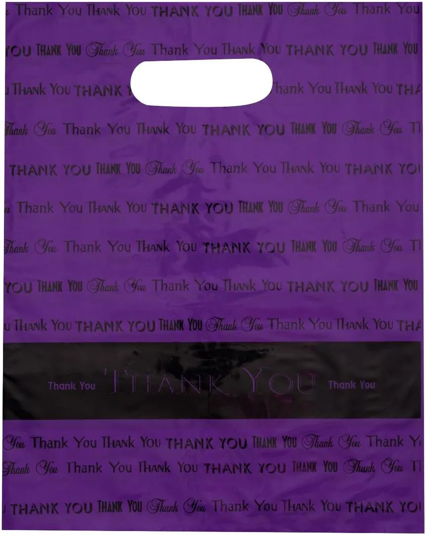 12x15 Purple "Thank You" Die Cut Handle Plastic Bags 50/cs