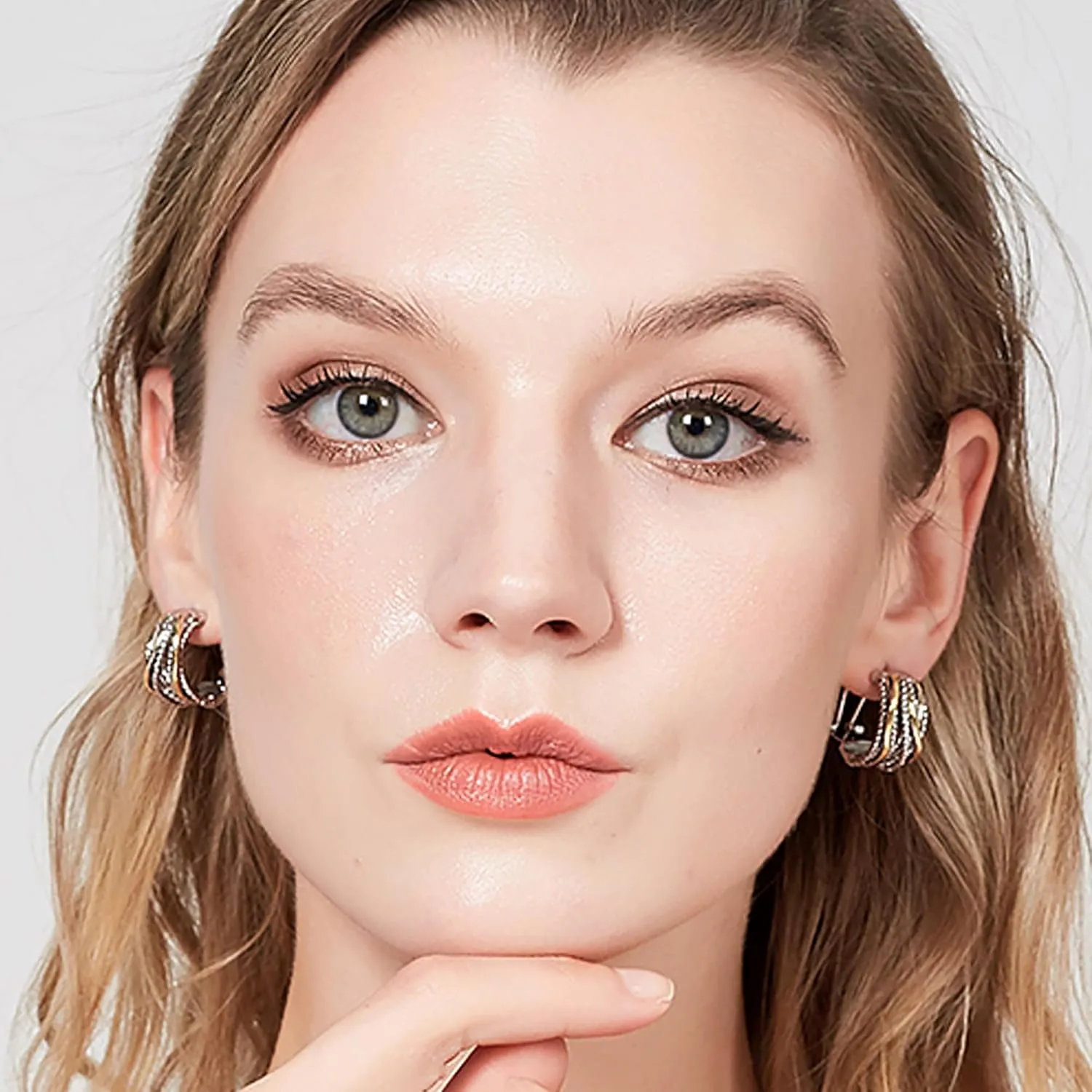 14k Gold Silver Earrings for Women, Crossover Half Hoop Earrings Two Tone Twisted Stud Lightweight Statement Earrings Jewelry