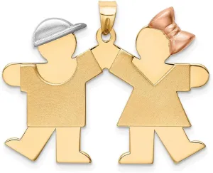 14k Tri-Color Gold Large Boy on Left & Girl on Right Engravable Charm 31 mm x 33 mm