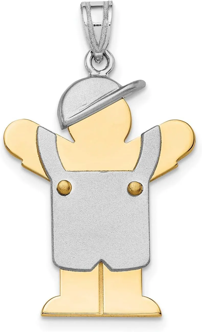 14k Two-Tone Gold Large Boy with Hat on Left Engravable Charm 30 mm x 20 mm