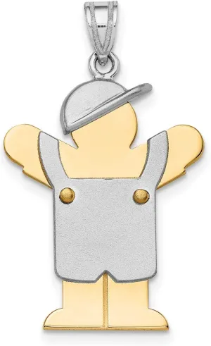 14k Two-Tone Gold Large Boy with Hat on Left Engravable Charm 30 mm x 20 mm