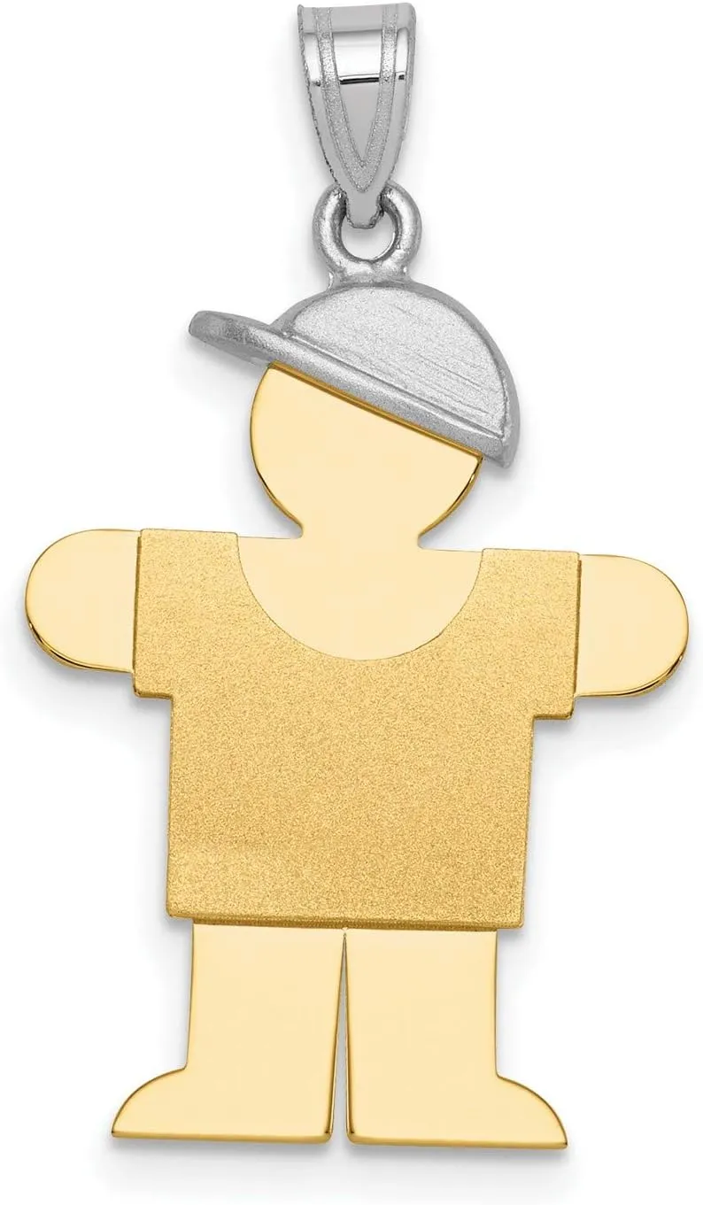 14k Two-Tone Gold Large Boy with Hat on Right Engravable Charm 30 mm x 18 mm