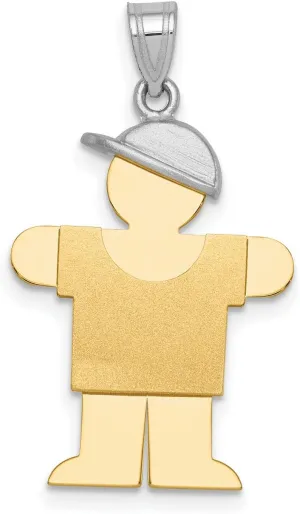 14k Two-Tone Gold Large Boy with Hat on Right Engravable Charm 30 mm x 18 mm