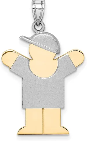 14k Two-Tone Gold Large Boy with Hat on Right Engravable Charm 30 mm x 20 mm