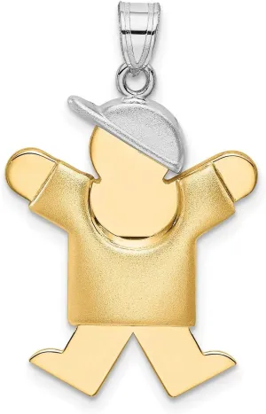 14k Two-Tone Gold Puffed Boy with Hat on Right Engravable Charm 30 mm x 20 mm
