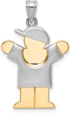 14k Two-Tone Gold Puffed Boy with Hat on Right Engravable Charm 30 mm x 20 mm