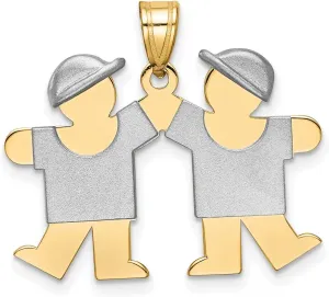 14k Two-Tone Gold Small Double Boys Engravable Charm 22 mm x 25 mm