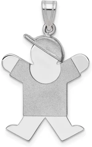 14k White Gold Medium Boy w Hat on Right Engravable Charm 30 mm x 18 mm