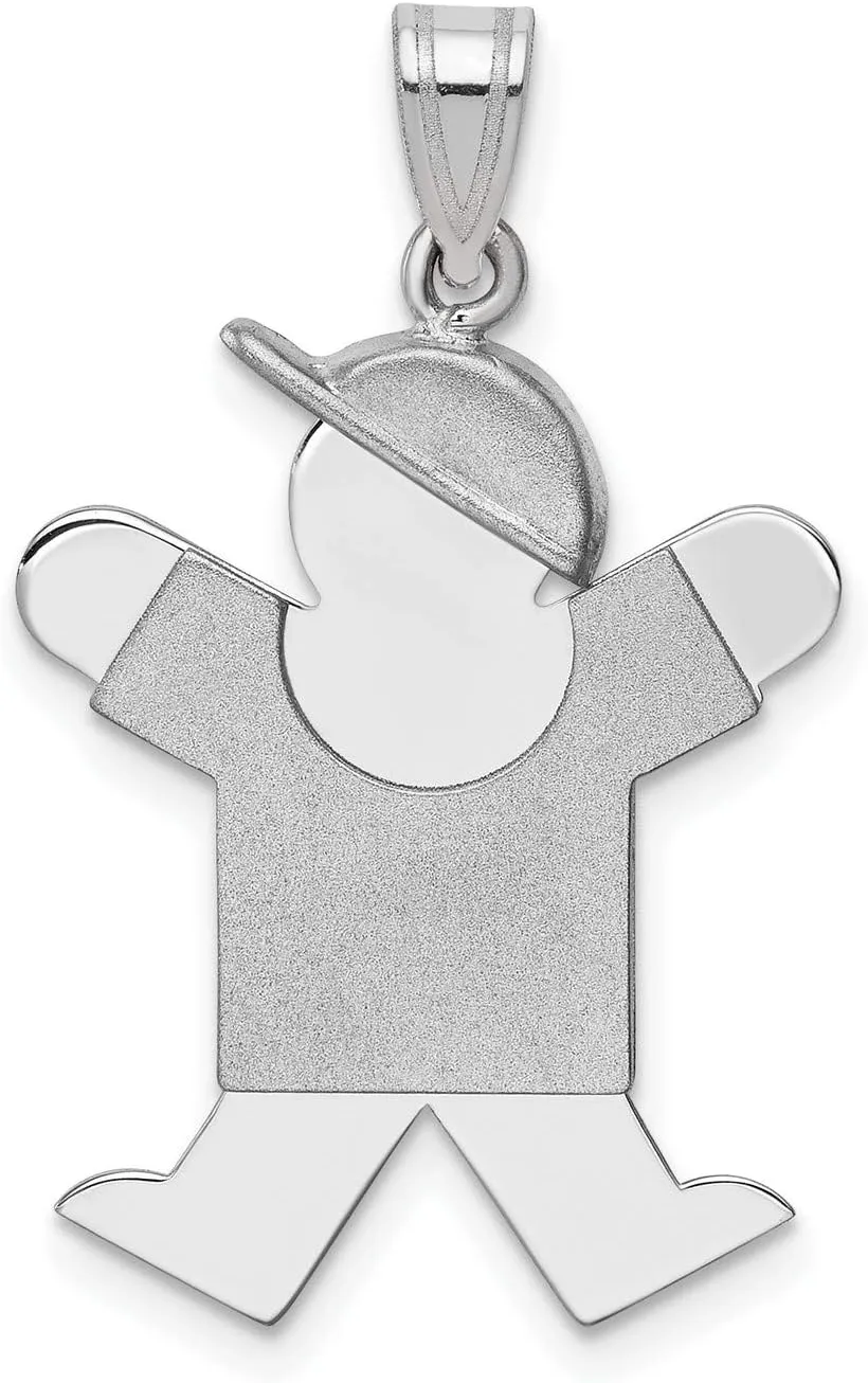 14k White Gold Medium Boy w Hat on Right Engravable Charm 30 mm x 18 mm