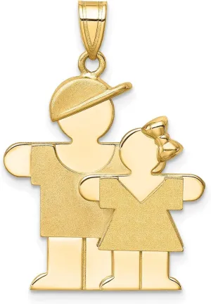 14k Yellow Gold Big Boy & Little Girl Engravable Charm 30 mm x 20 mm