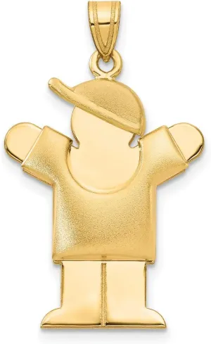 14k Yellow Gold Puffed Boy w Hat on Right Engravable Charm 30 mm x 19 mm