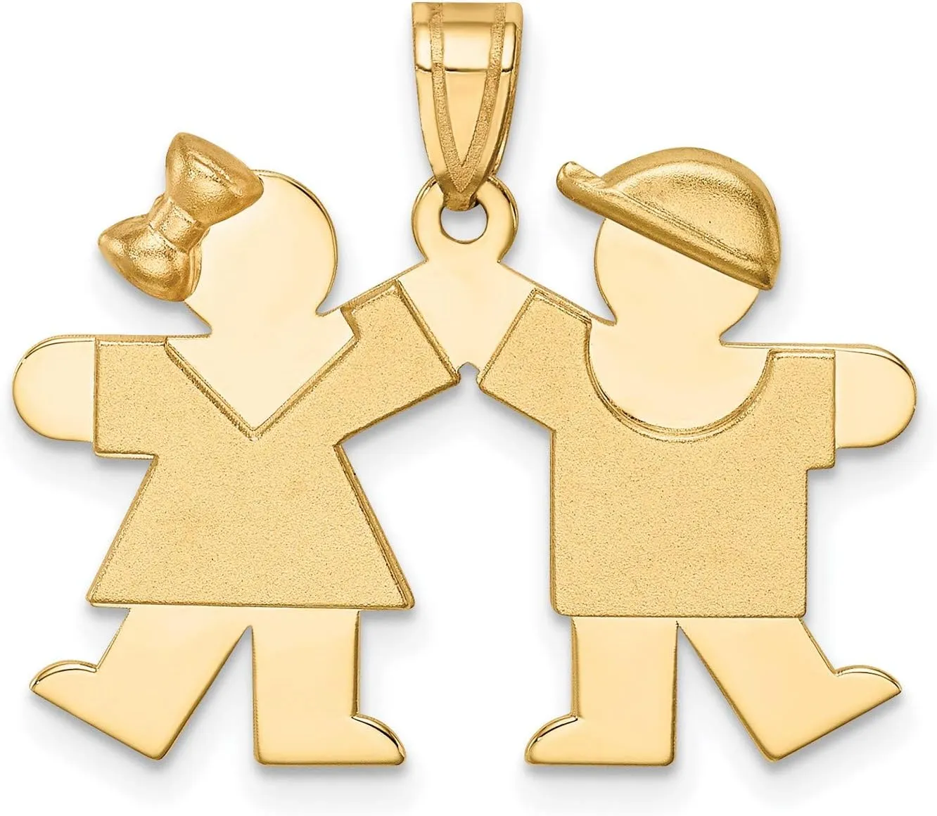 14k Yellow Gold Solid Engravable Small Girl on Left & Boy on Right Charm 22 mm x 26 mm