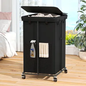 150L Laundry Hamper with Lid, Rolling Laundry Basket with Wheels, Large & Tall Dirty Clothes Hamper with Metal Frame and Removable Bag for Bedroom Aesthetic, Laundry Room, Bathroom, Dorm-Black