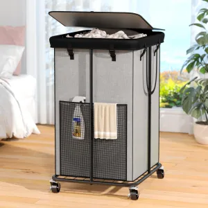 150L Laundry Hamper with Lid, Rolling Laundry Basket with Wheels, Large & Tall Dirty Clothes Hamper with Metal Frame and Removable Bag for Bedroom Aesthetic, Laundry Room, Bathroom, Dorm-Grey