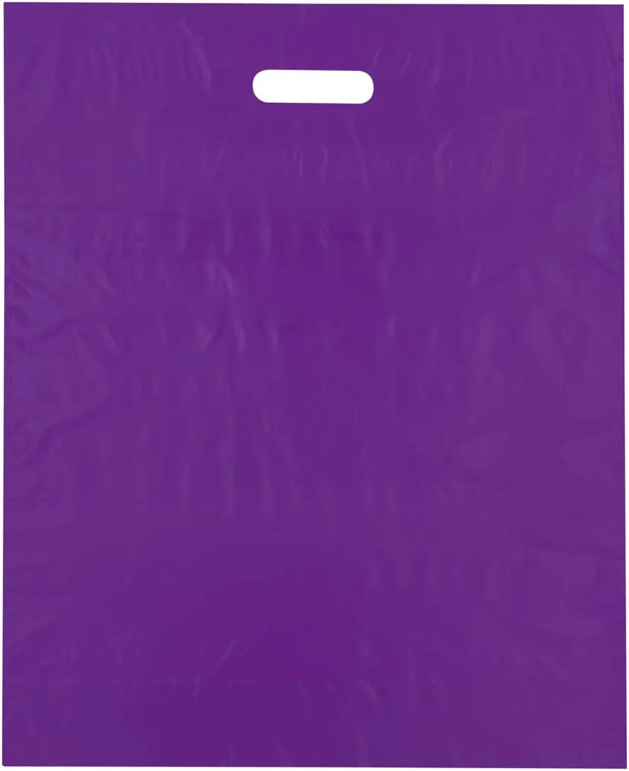 15x18 Purple Die Cut Handle Plastic Shopping Bags 50/cs