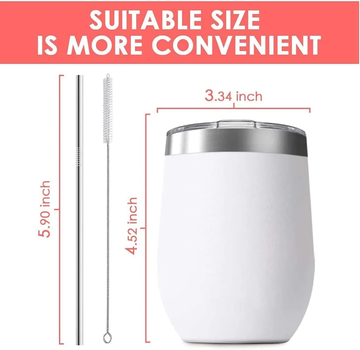 16 Pack 12oz Wine Tumbler with Lid With straw Stainless Steel Wine Tumbler Cups Double Wall Vacuum Insulated Travel Mugs Stemless Cup