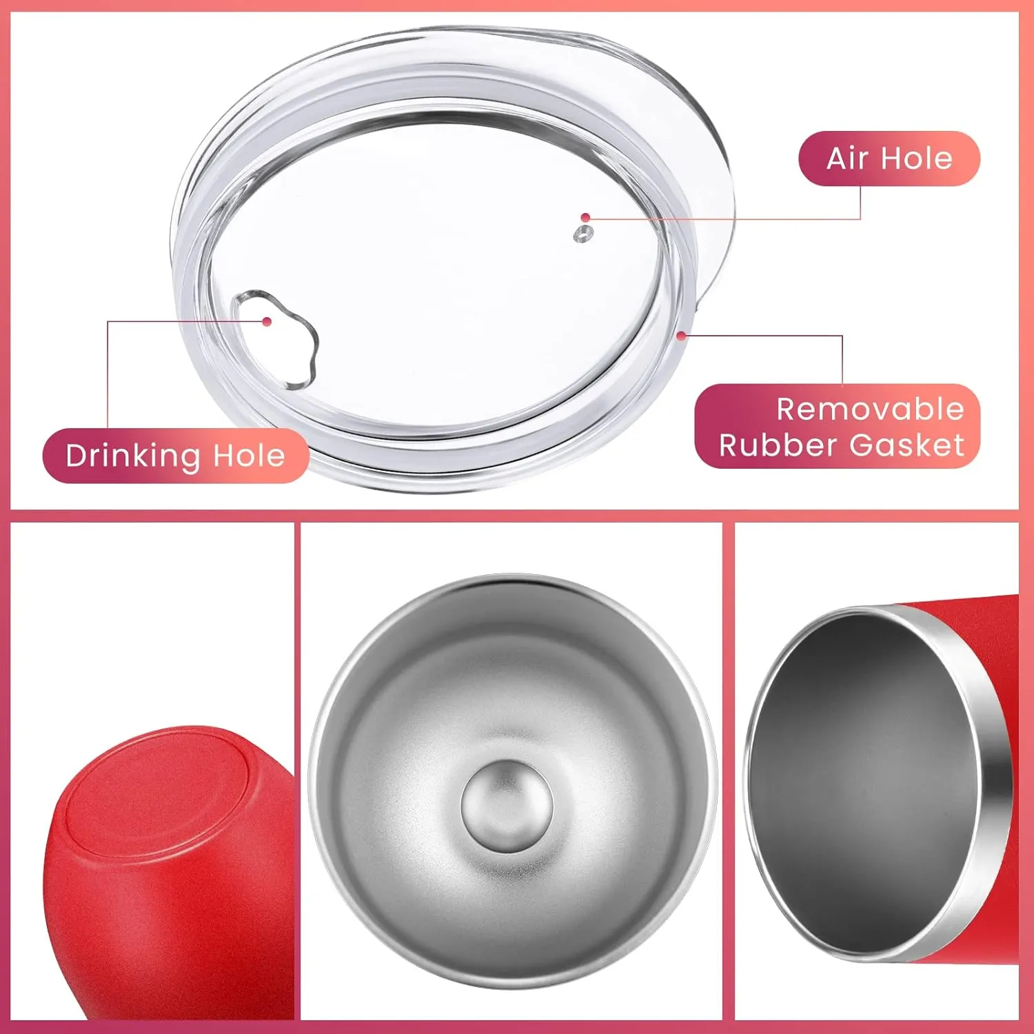 16 Pack Stainless Steel Wine Tumblers 12 oz Insulated Vacuum Wine Cup Set Double Wall Stainless Steel Stemless Mug Glasses for Coffee Soda Whiskey Outdoor Travel(Red)