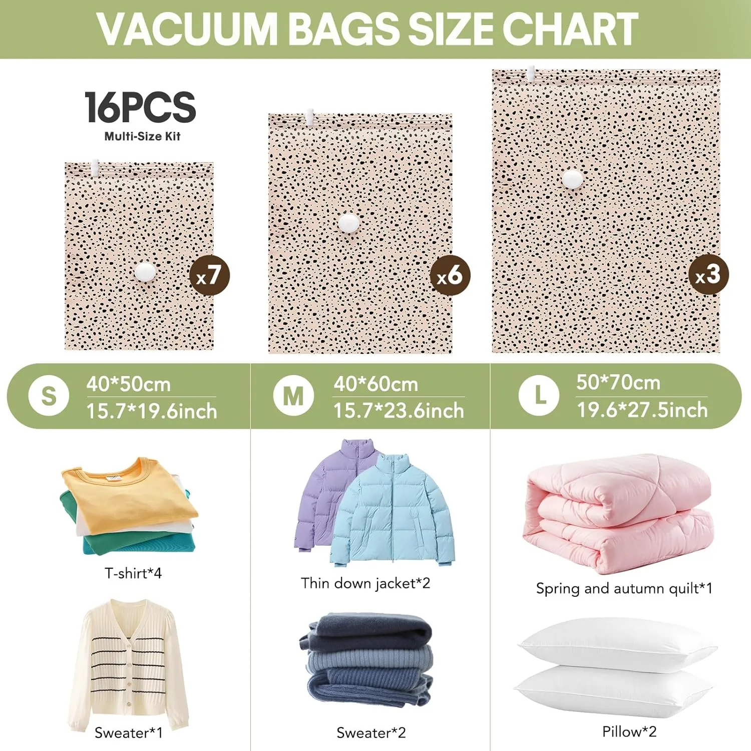16 Pack Travel Vacuum Storage Bags with Electric Pump, 3 Large   6 Medium   7 Small Vacuum Sealer Bags, 80% Space Saver Bags for Luggage, Comforters and Blankets, Travel Essentials(Beige Leopard)