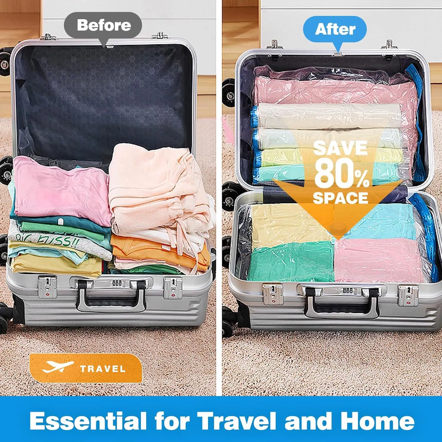 16 Pack Travel Vacuum Storage Bags With Electric Pump, Vacuum Seal Bags for Clothing, Vacuum Sealer Bags for Luggage, Travel Essentials