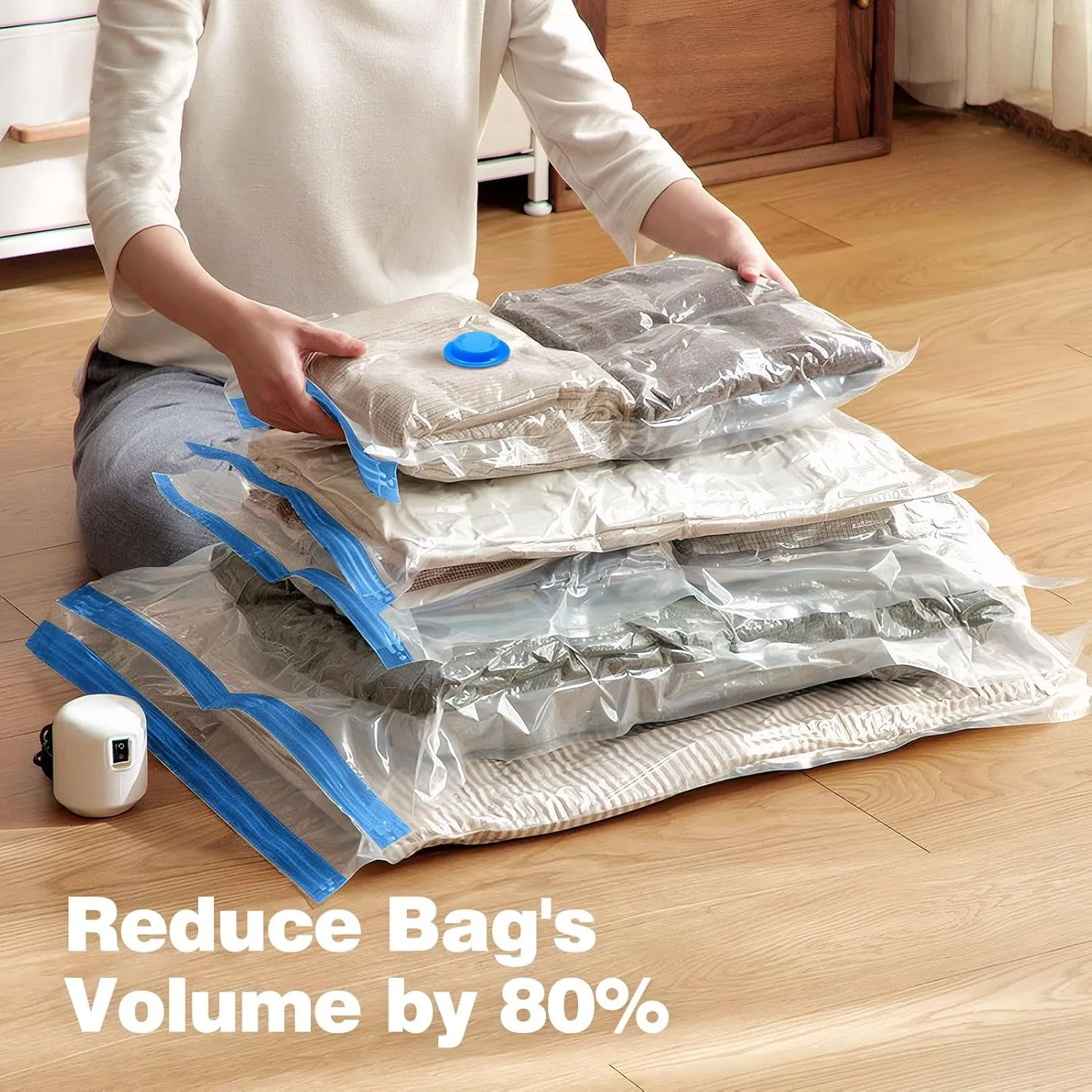 16 Pack Travel Vacuum Storage Bags With Electric Pump, Vacuum Seal Bags for Clothing, Vacuum Sealer Bags for Luggage, Travel Essentials