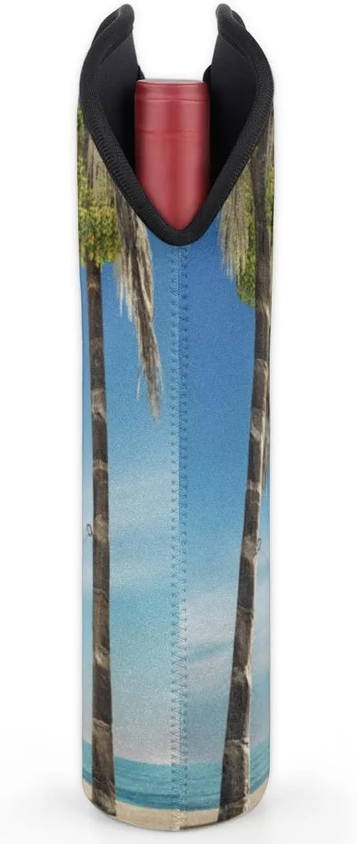2 Bottle Wine Carrier Tote Bag Beach Tree Elephant Insulated Neoprene Wine Bottle Holder Portable Wine Cooler Bag with Secure Carry Handle for Travel Picnic Birthday Party