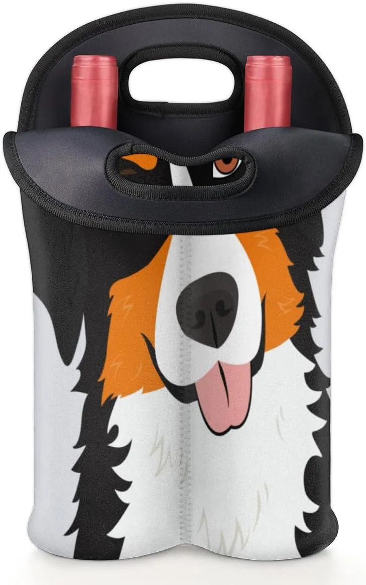 2 Bottle Wine Carrier Tote Bag Bernese Mountain Dog Insulated Neoprene Wine Bottle Holder Portable Wine Cooler Bag with Secure Carry Handle for Travel Picnic Birthday Party