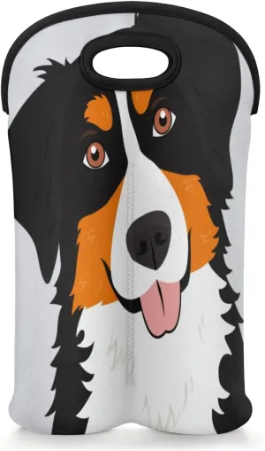 2 Bottle Wine Carrier Tote Bag Bernese Mountain Dog Insulated Neoprene Wine Bottle Holder Portable Wine Cooler Bag with Secure Carry Handle for Travel Picnic Birthday Party