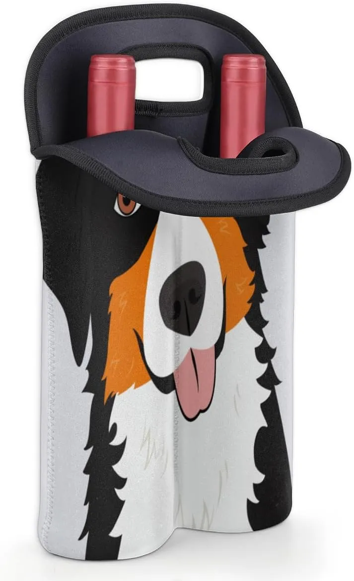 2 Bottle Wine Carrier Tote Bag Bernese Mountain Dog Insulated Neoprene Wine Bottle Holder Portable Wine Cooler Bag with Secure Carry Handle for Travel Picnic Birthday Party